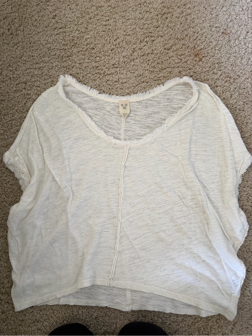 White Fringe-Trim Short Sleeve Top - Free People
